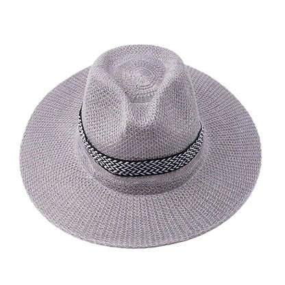 Fashion Unisex Panama Straw Hat Men Women Summer Casual Beach Flat Straw Hat Sunshade Wide Brim Jazz Fedora Cowboy Sun Hat