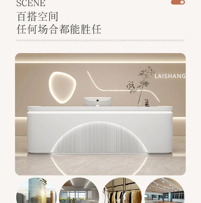 Unique White Reception Desks Organizers Display Drawer Led Lights Reception Desks Aesthetic Modern Bureau Commercial Furniture - Kimlud