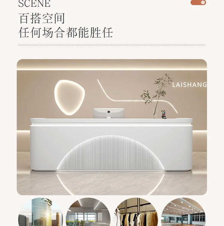 Unique White Reception Desks Organizers Display Drawer Led Lights Reception Desks Aesthetic Modern Bureau Commercial Furniture - Kimlud