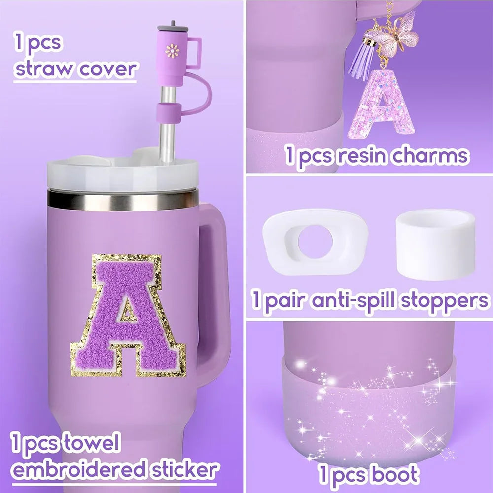 6 in 1 Cup Accessorie Set for Stanley Cup 40oz Tumbler Including Purple Silicone Straw Topper Boot Leak-proof Stopper Decoration