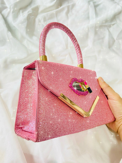 Quirky Red Lips with Smoky Makeup Design Small Handbag, Pure Handmade Luxury Heavy-Duty Rhinestone-Embellished High-End...