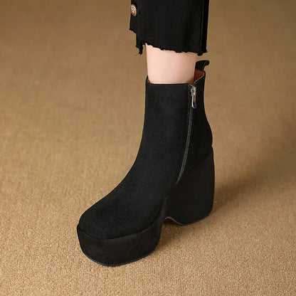 Brand Women Wedges Boots Suede Platform Women Ankle Boots High Quality Walking Comfy Woman Shoes New Sexy High Heels Bootie