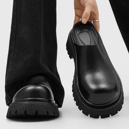 Mens Casual Half Shoes Slip-on Original Leather Platform Shoe Summer Loafers Outdoors Stylish Designer Footwear Mans Slippers