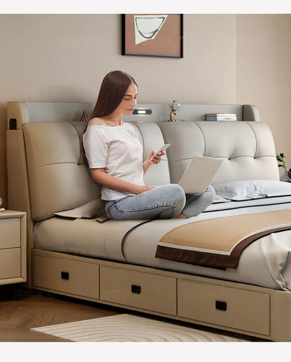 Double 1.8m Beds Storage Headboard Upholstery Minimalist Drawers Beds Frames Multifunctional Muebles Para El Hogar Furniture