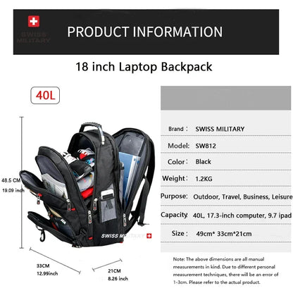 SWISS MILITARY Fashion Travel Multifunction Large Capacity Male Bag Usb Charging Waterproof 23 inch Laptop Backpack Men Mochila