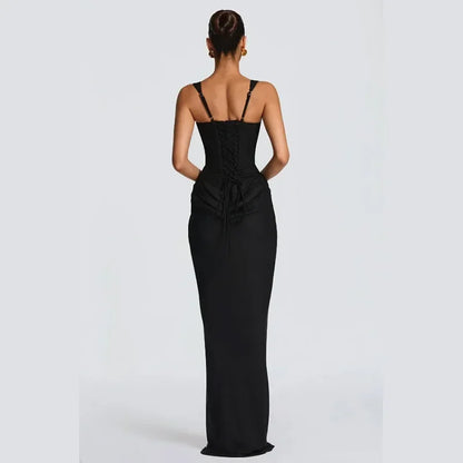 Sexy Luxury Pleated Sling Long Dress Women Elegant Solid Sleeveless Slim Fit Maxi Dresses 2026 Shinny Daily Lady Vestidos New