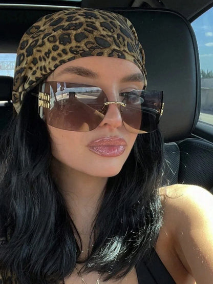 Retro Square Fashion Glasses Unisex Frameless 1 Pair Large Lens Multifunctional Beach Vacation Travel Accessory Stylish Eyewear - Kimlud