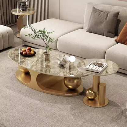Italian Bright Rock Plate Coffee Tables Nordic Living Room Furniture Home Iron Art Corner Table Light Luxury Oval Side...