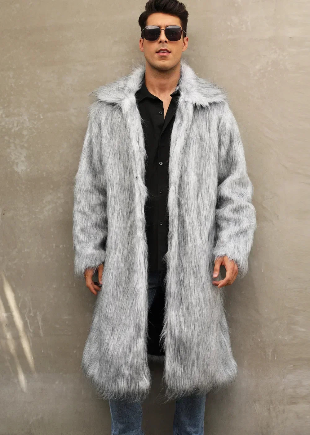 Men Faux Fox Fur Long Jacket Coat Winter Thick Fluffy Long Sleeve Warm Shaggy Luxury Faux Fur Long Jacket Bontjas Jackets Mens