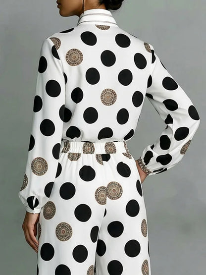 Yeezzi Women's Retro Floral Polka Dot Stand Collar Shirts Tops Long Sleeves Loose Fit Elegant Casual Daily Commuter Blouses