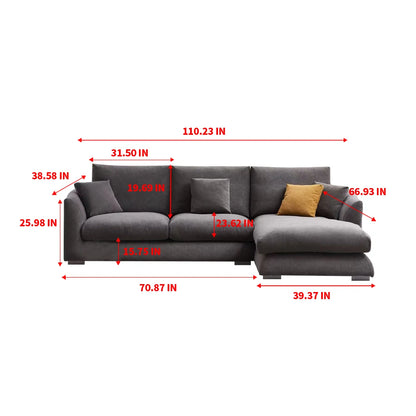 Cloud Down Filled Chaise Sofa Living Room Sofa L-shaped Recliner Sofa Comfortable Cloud Sofa Linen Sofa Removable...