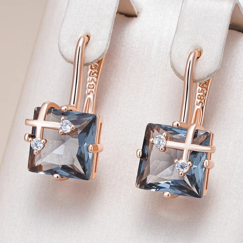 Kinel Hot Shiny Grey Natural Zircon Drop Earrings for Women Fashion 585 Rose Gold Color High Quality Daily Fine Vintage...