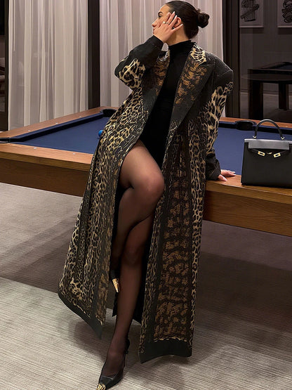 Sisterlind Hipster Coat Women Trench Fall Warm Lapel Neck Leopard Print Full Sleeve Coquette Street Adjustable Belt Lady Outwear