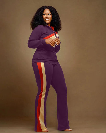 Custom LOGO Spring  Women's Sports Casual Fashion Color-matching Pocket Lapel Zipper Top Straight Pants Two-piece Set S-4XL
