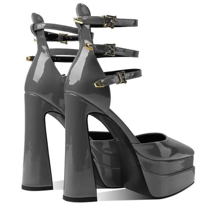 European/american Style Summer Thick Heels High Heels Wrapped Sandals Women's Pointed Belt Buckle Fashionable Women's Shoes