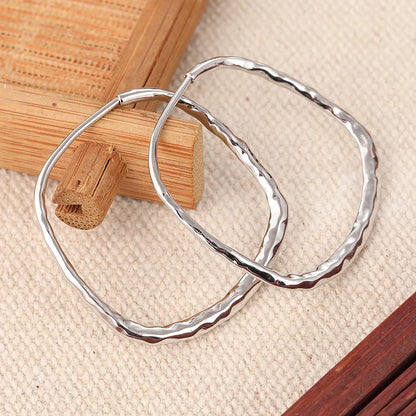 Fashion Concise Design Silvery Plated Square Shaped Hoop Earrings for Women's Vintage Party Vacation Jewelry Accessories Crafts