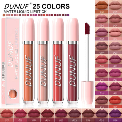 DUNUF 1Pc Matte Lip Gloss Bean Paste Liquid Lipstick Long-Lasting Waterproof Easy To Color Non-Fading Sexy Red Matte Lip Glaze