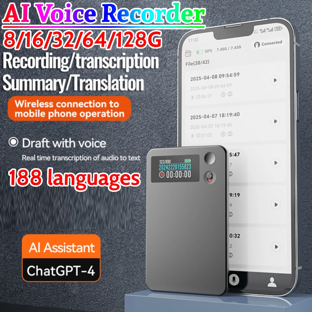 ChatGPT AI Voice Recorder APP Control AI Record Translation Device LED Indicator Intelligent Voice Recorder for Business Travel