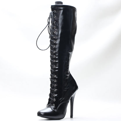 5 Inch Stiletto Heel Vintage Boots Knee High Lace-up Sexy Boots