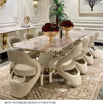 Dining Room Furniture High End Villa Dining Table Sets with 8 10 Chairs Marble Top Dining Table - Kimlud