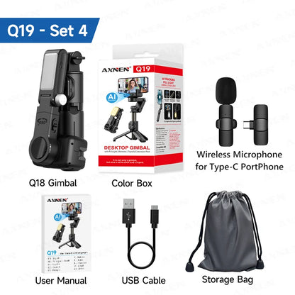 AXNEN AI Handheld Gimbal Stabilizer Q19 360 Rotation Desktop Auto Face Tracking Selfie Stick Q18 Anti-shake for iphone Android