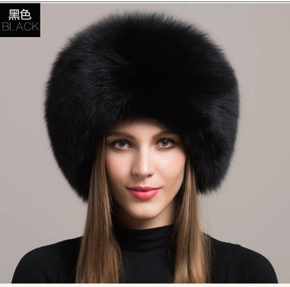 Hot Sale 100% natural Fox Fur Hat Women Cap Thick Fur Cap Winter Warm Hat Female Fashion For Women Hat With Earmuffs Hat