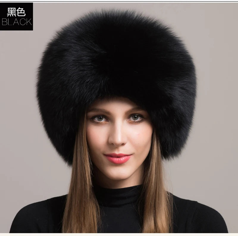 Hot Sale 100% natural Fox Fur Hat Women Cap Thick Fur Cap Winter Warm Hat Female Fashion For Women Hat With Earmuffs Hat...