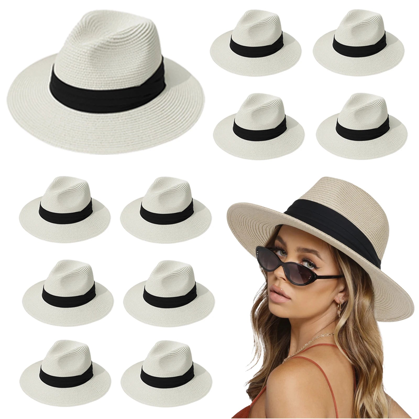 6-48PCS Straw Hat for Wedding 1920s Party Sombrero Straw Fedora Hats Panama Sun Summer Hat Beach Wedding Favors Men Women Trilby