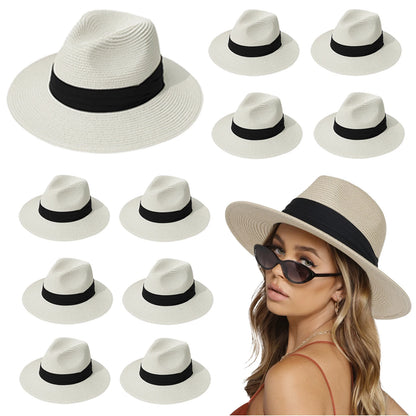 6-48PCS Straw Hat for Wedding 1920s Party Sombrero Straw Fedora Hats Panama Sun Summer Hat Beach Wedding Favors Men Women Trilby