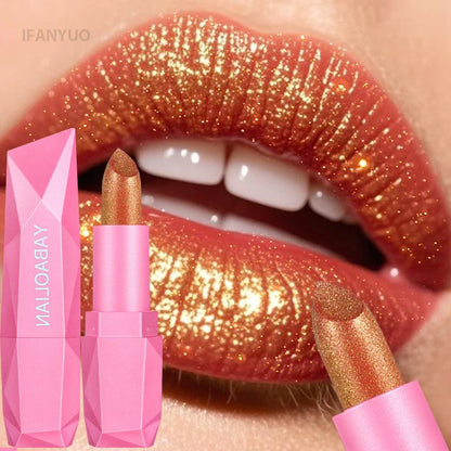 Gold Sparkling Brown Metallic Glitter Lipstick Long-Lasting Waterproof Non-Fade Shimmer Glitter Pearl Sexy Nude Lip...