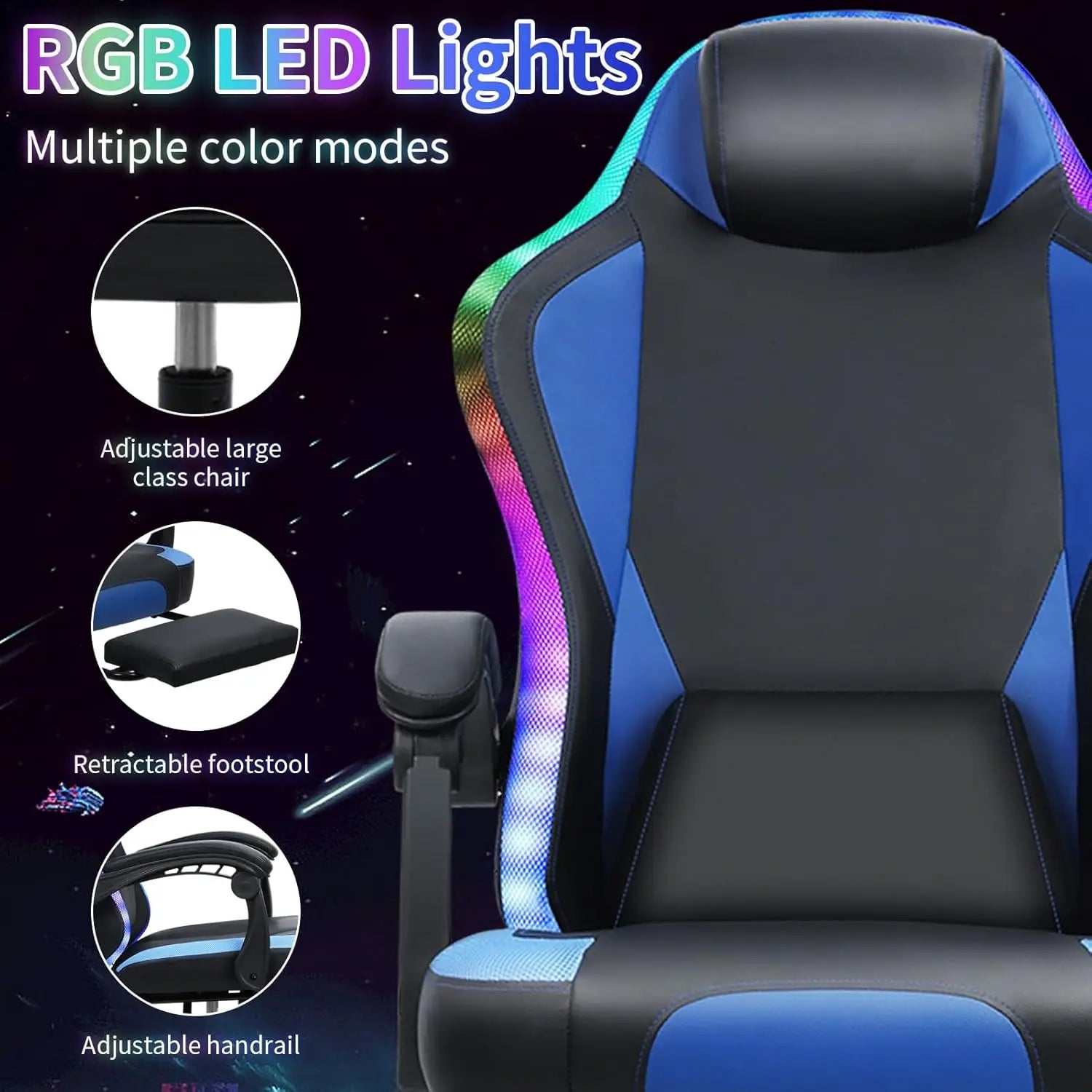 Video Game Chairs,Gaming Chair for Kids,Ergonomic Gaming Chair,LED Lights Ergonomic Massage Computer Gaming Chair, Customized