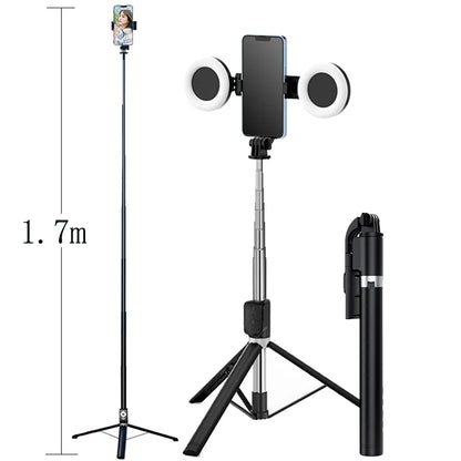 1.7m Extendable live Tripod Selfie Stick Support LED Ring Dual light mirror Stand 4 in 1 Phone Mount for iPhone X 8 11 Android