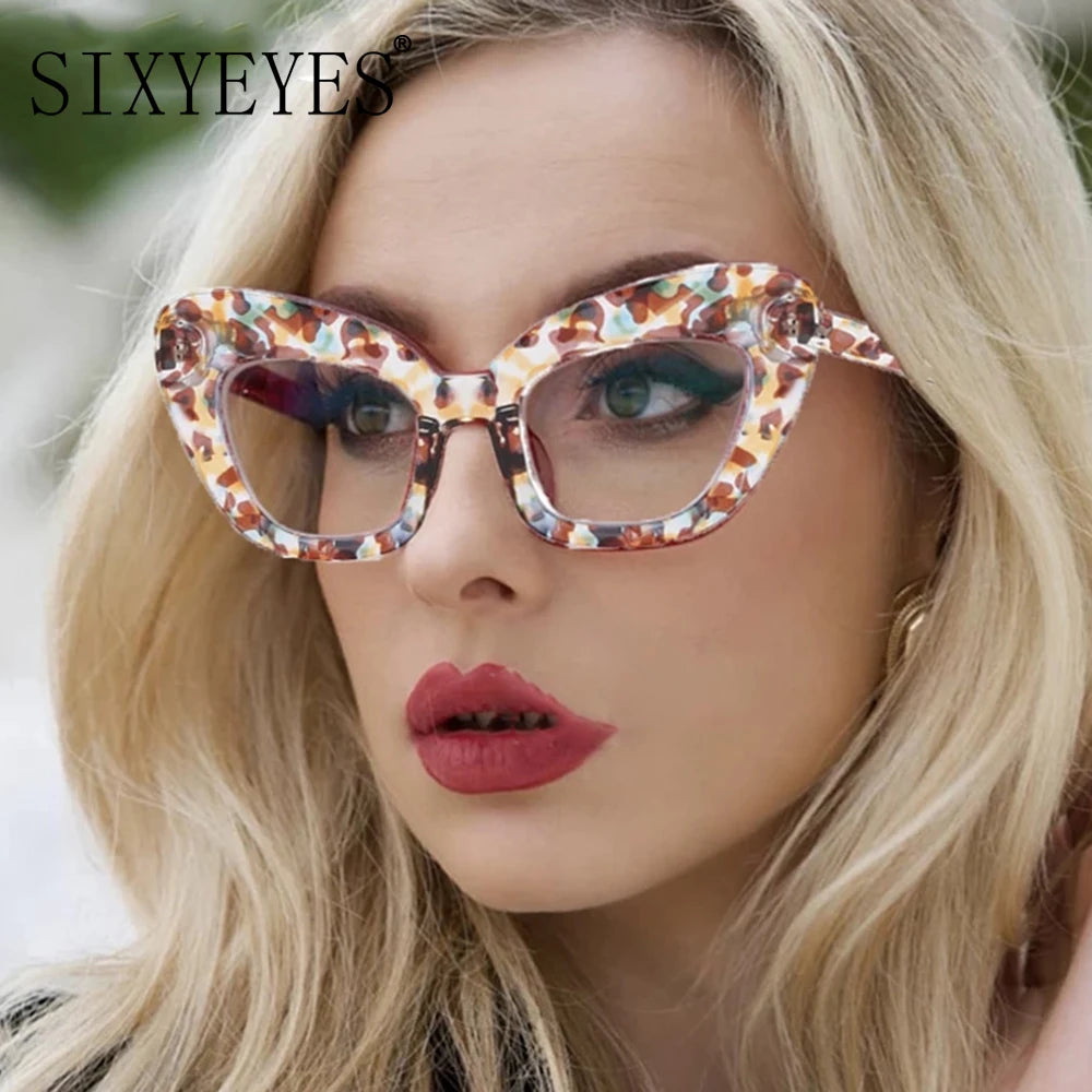 Cat Eye Anti Blue Light Eyewear Frame Women Oversized Vintage Clear Lens Leopard Eyeglasses Frame Computer Prescription...