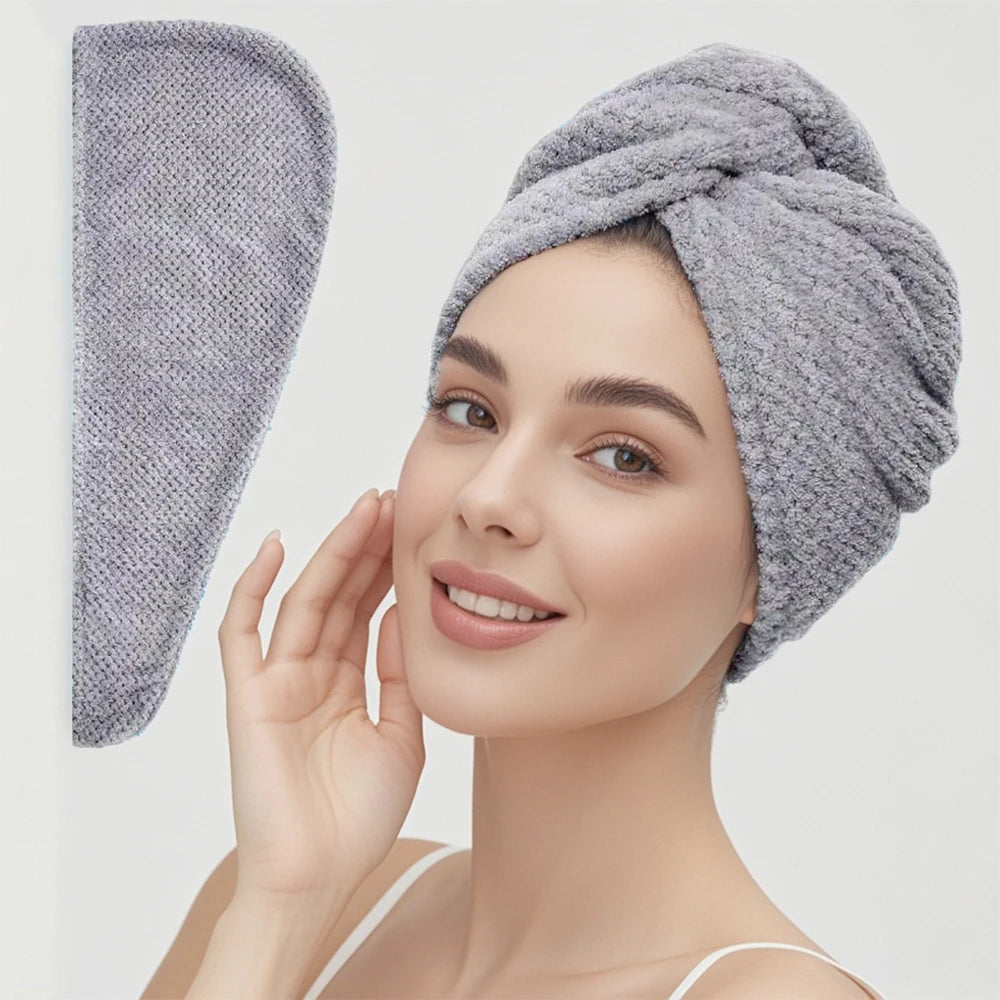 Solid color hair towel Textured dry hair cap 9.8 "X 25.5" absorbent hair towel wrap for button-down women