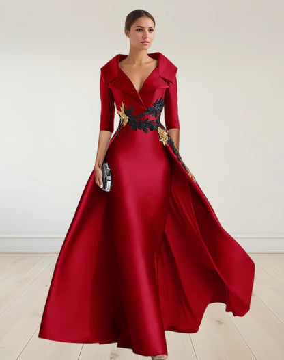 A-Line Christmas Vintage Evening Gown Elegant Dress Formal Floor Length 3/4 Length Sleeve with Appliques Beading 2024