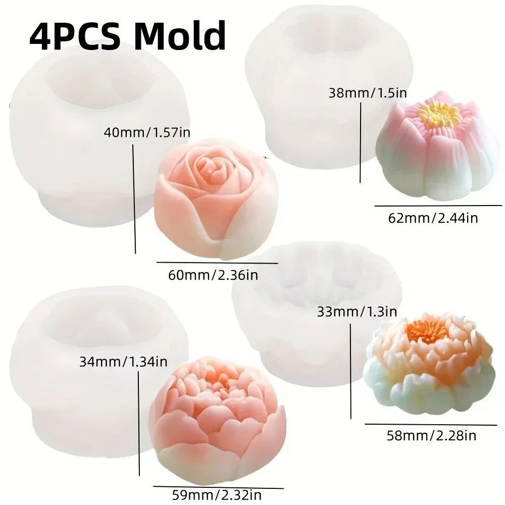 Peony Rose Bud Bouquet Candle Silicone Mold Peony Flower Clusters Candle Mould Christmas Gift Flower Bundle Resin Gypsum Molds