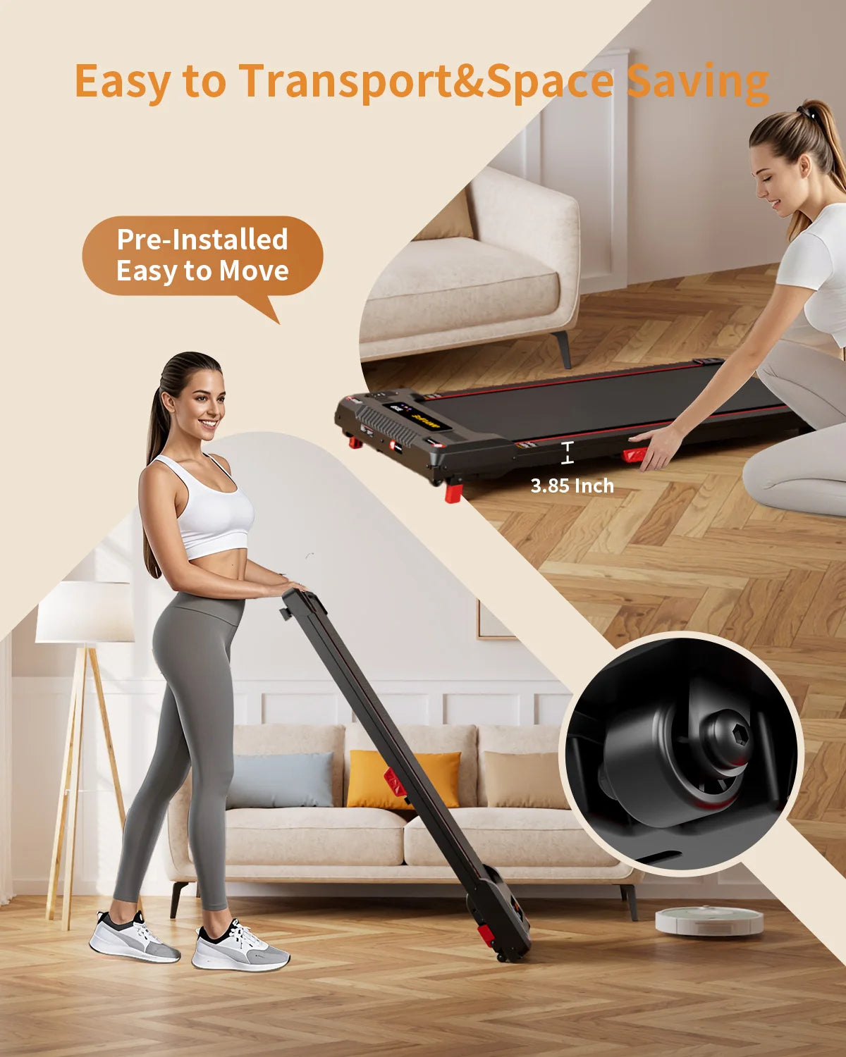 Under Desk Treadmill, Incline Walking Pad Treadmill 330lbs Capacity, 2.5HP Portable Treadmills for Home - Kimlud