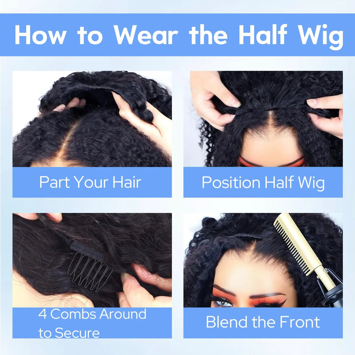 16-32 Inch 3 IN 1 Half Wig With Drawstring Seamless Human Hair Wigs Curly Wig Upgrade for Women Summer Machine Wigs