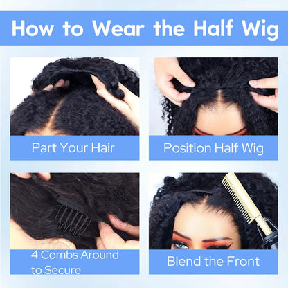 16-32 Inch 3 IN 1 Half Wig With Drawstring Seamless Human Hair Wigs Curly Wig Upgrade for Women Summer Machine Wigs