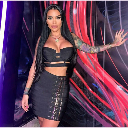 2023 New Arrival Women Sexy Bandage Tops Fashion Pencil Skirts Set Nightclub Party Celebrate Women's Set High Quality