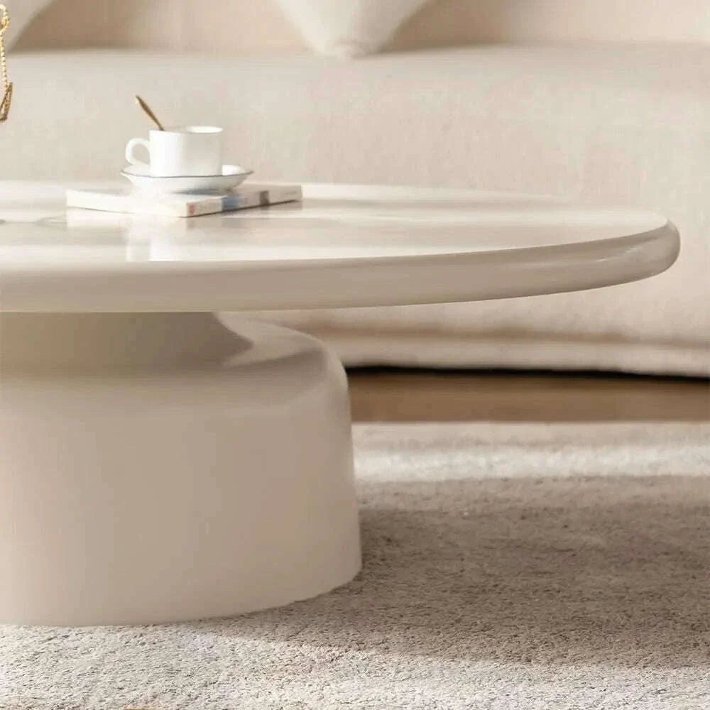 Oval Coffee Table for Living Room Modern Irregular Coffee Table Asymmetrical Unique Center Table (G White 45.7in)