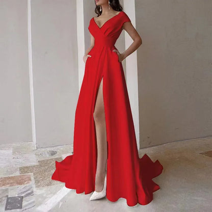 WEIN White Dress Women Evening Summer Sleeveless V Neck Sexy Split Maxi Long Elegant Party Womens White Dresses Black Red - Kimlud