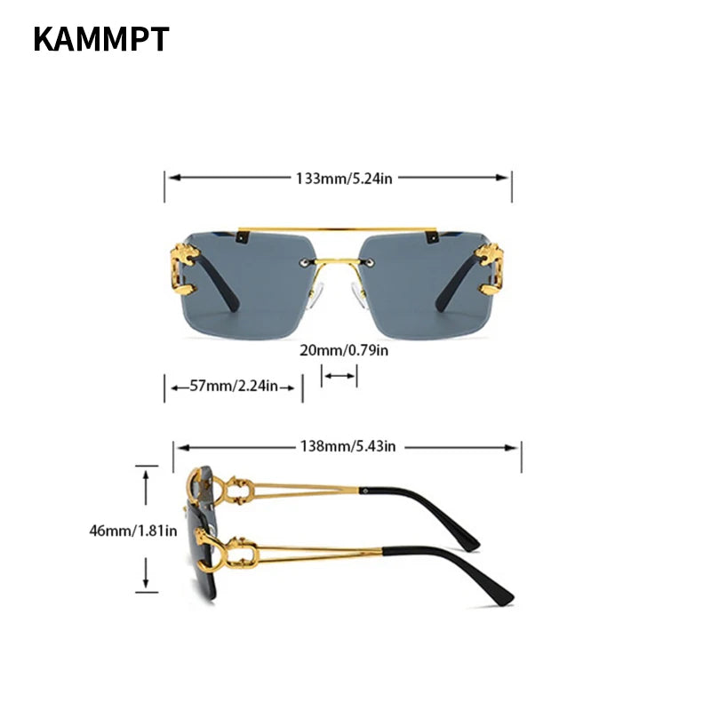 KAMMPT Vintage Rimless Sunglasses Men Women Fashion Oversized Square Shades Eyewear New Double Bridge Gradient UV400 Sun...