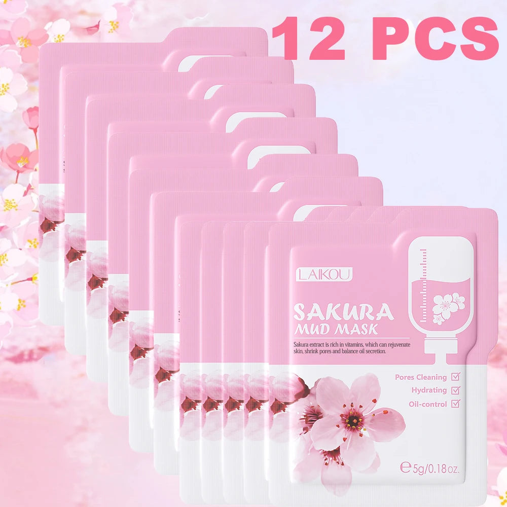 10/12 PCS Sakura Mud Face Mask Set Deep Cleansing Pore Shrinking Oil Control Blackhead Removal Moisturizing Skin Care |...