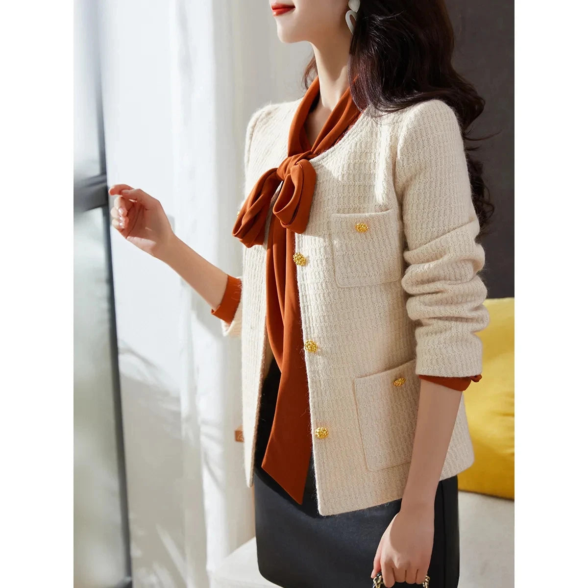 Women's Spring Autumn New Red White Fragrant Coat Chic Outerwear Tops High Street French Fashion