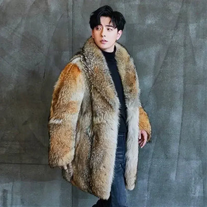 2024 High-end Direct Sales Men's Medium and Long Wolf Fur Coat Fur Coat Mink Fur Coat Men