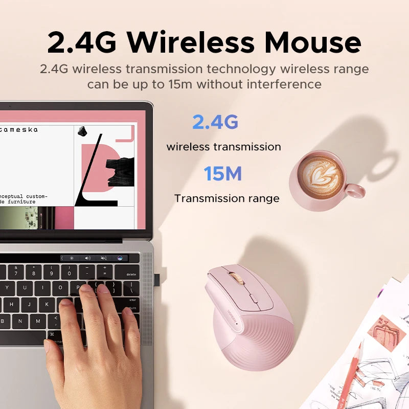 UGREEN Wireless Mouse Vertical 2.4G Ergonomic 4000DPI 6 Mute Buttons for MacBook Tablet Laptops Computer PC Mice Black...