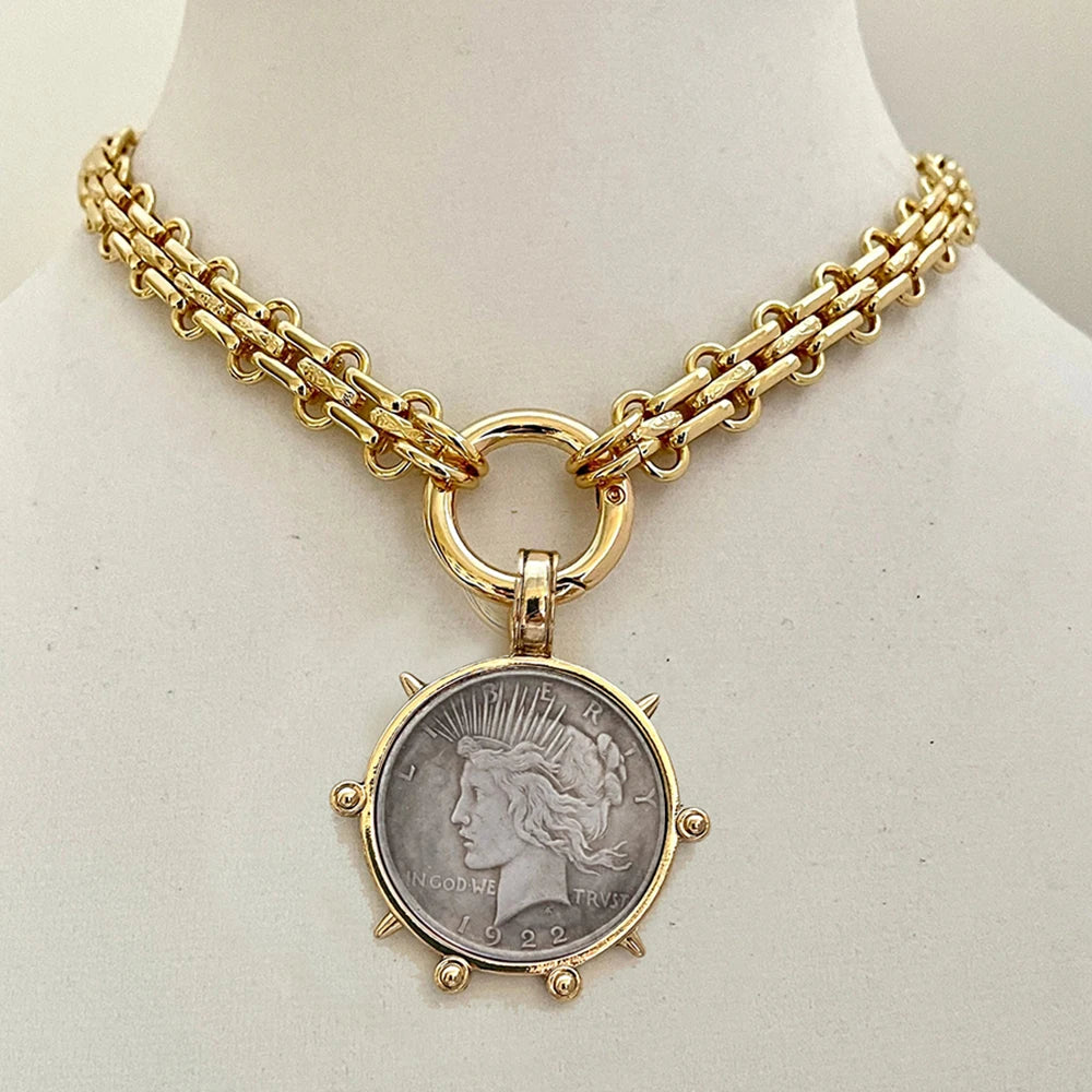 2025 chunky layer Jewelry Luxurious imitation grey pearl exaggerate coin charm pendant Clasps Carabiner Necklace...