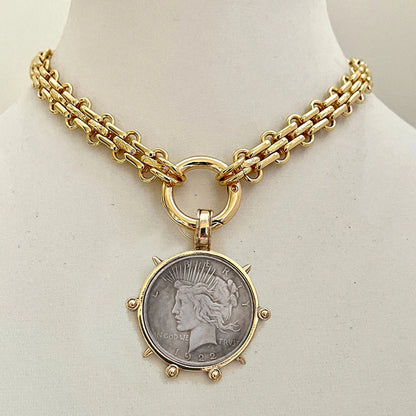 2025 chunky layer Jewelry Luxurious imitation grey pearl exaggerate coin charm pendant Clasps Carabiner Necklace...