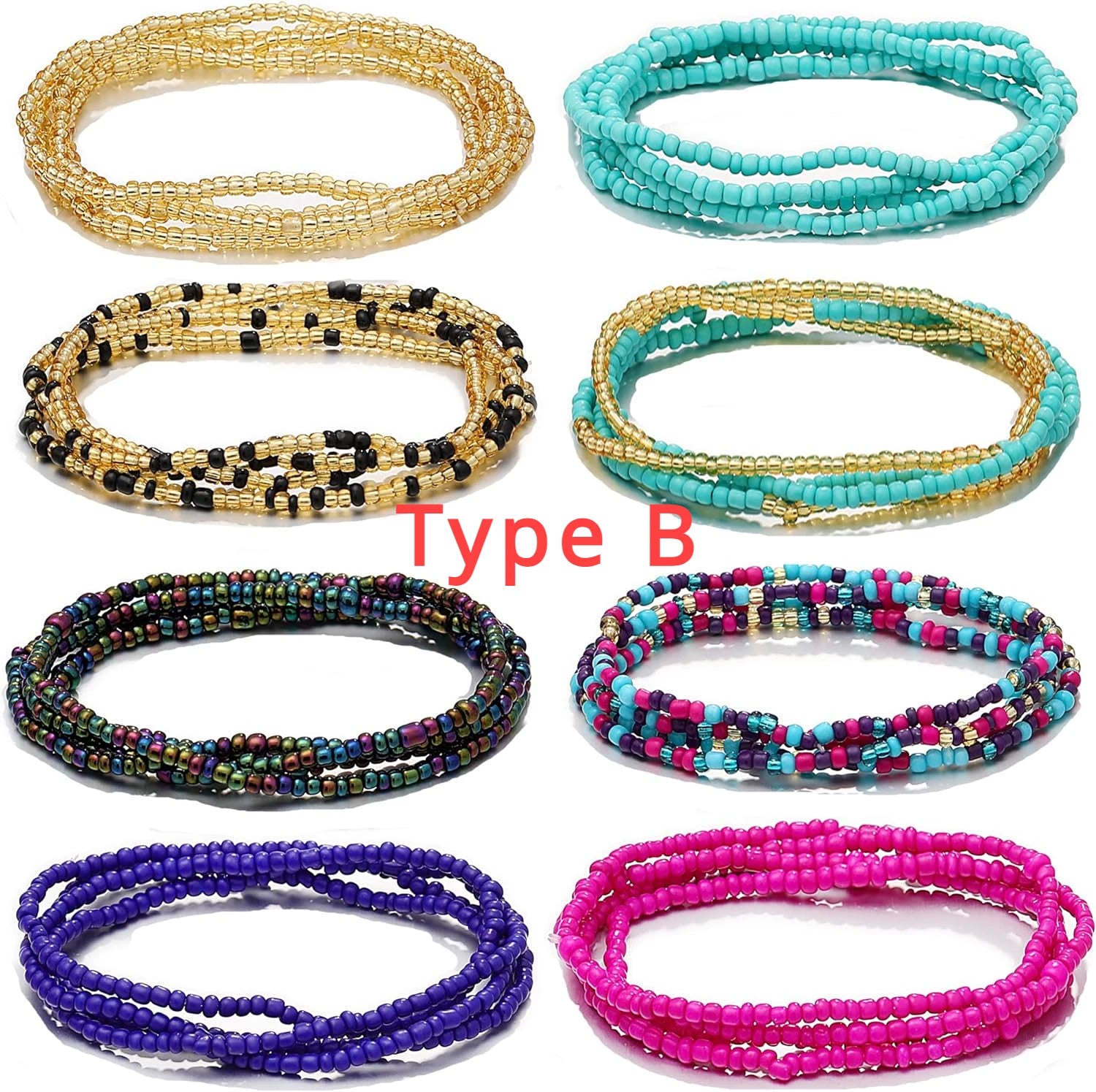 8PCS African Waist Beads for Women Teen Girls Elastic Layered Belly Bead Body Chain Waist Beads Pack Colorful Waist Jewelry - Kimlud